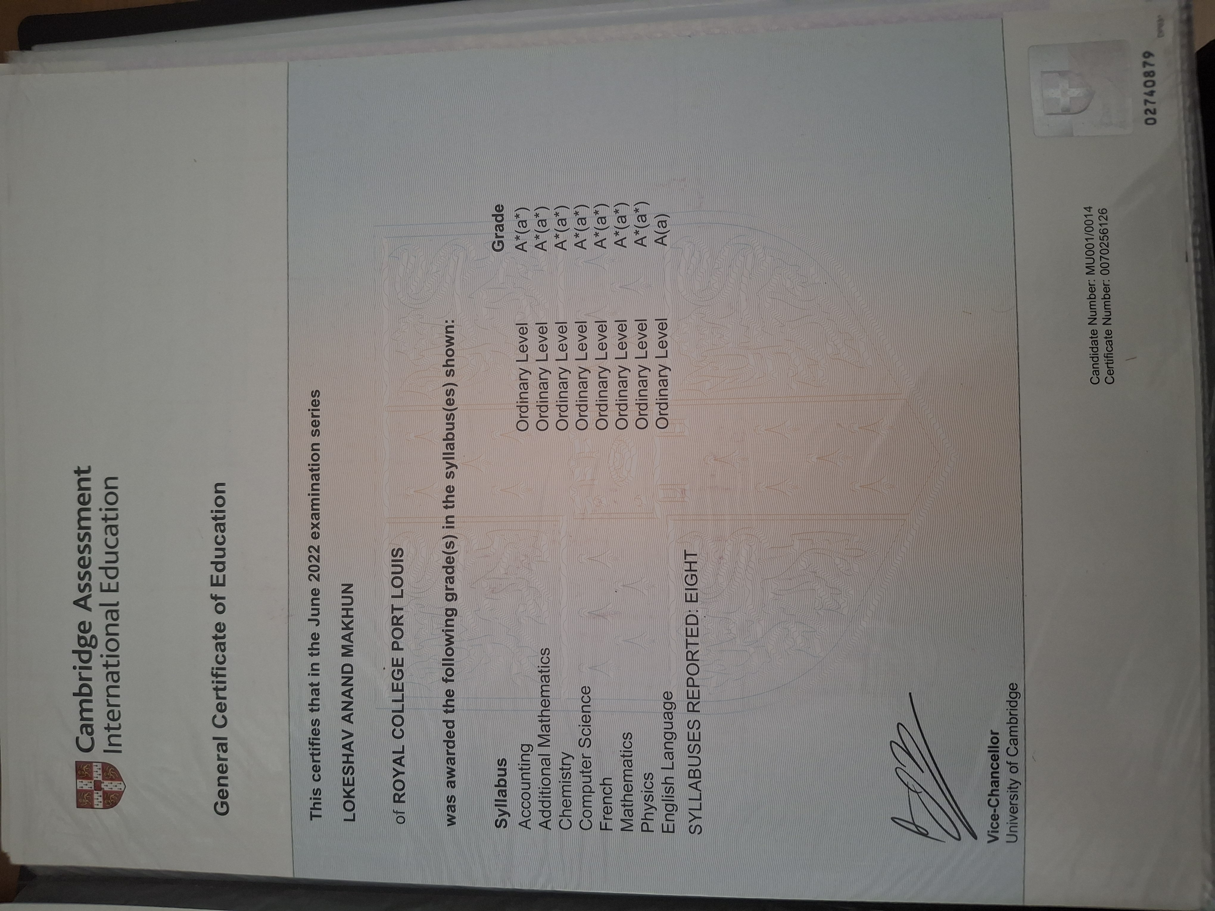 SC Certificate